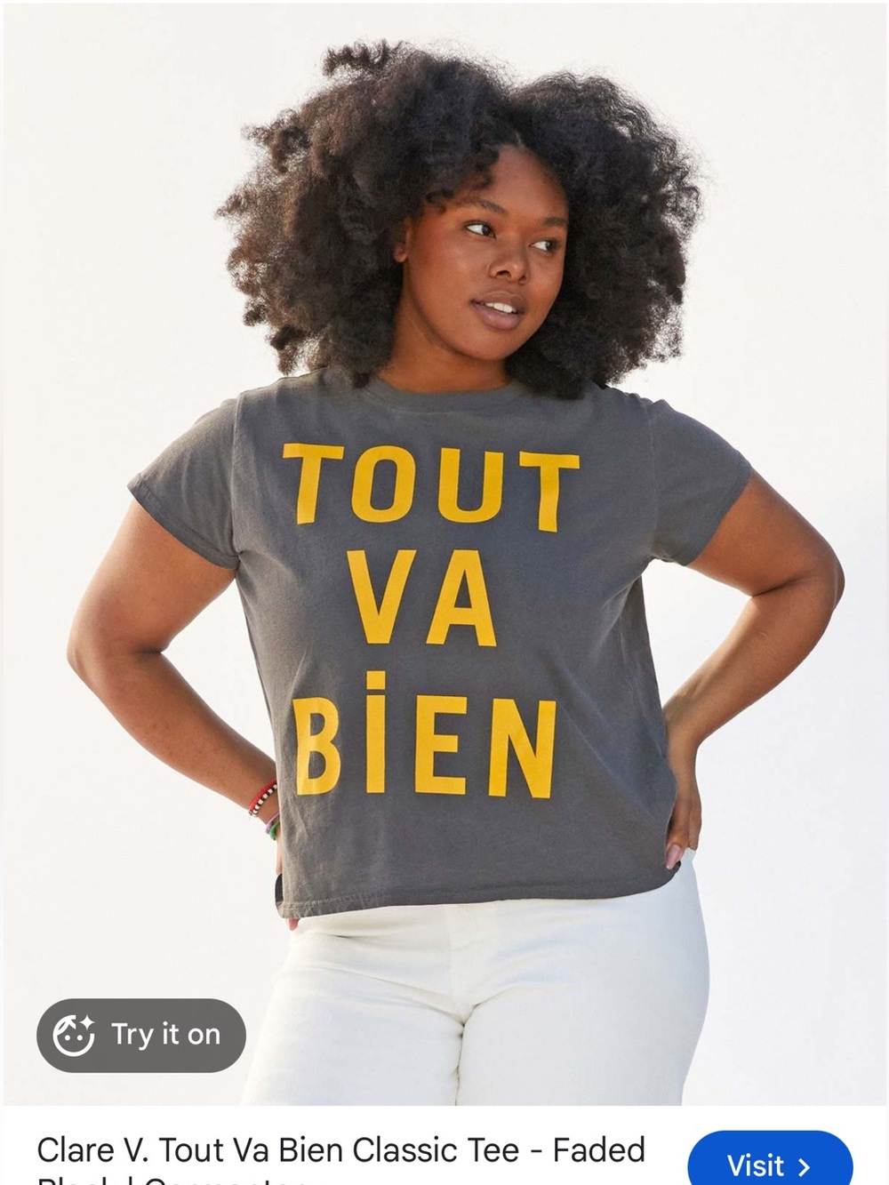 CLARE V. Medium TOUT VA BIEN Faded Black Classic Tee